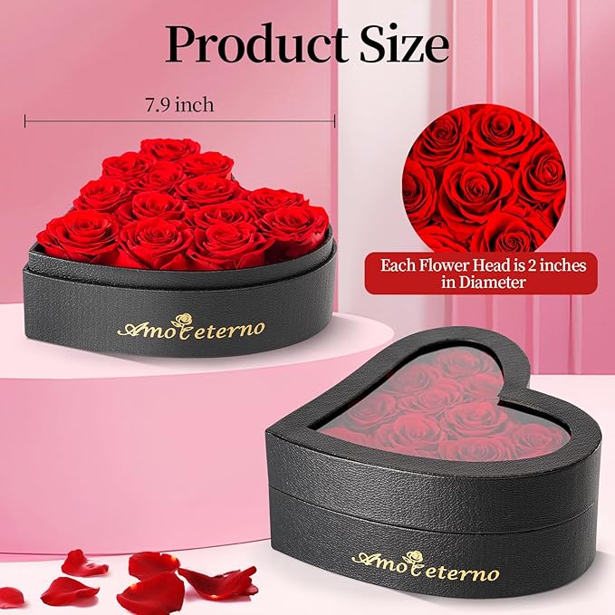 Flower, Forever Roses in A Box, Fresh Flowers, Birthday Gifts for Her, Women, Mom, Girlfriend, Wife, Grandma,Red Forever Roses