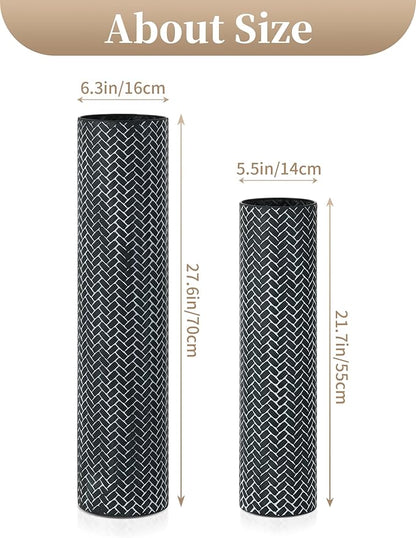 Sziqiqi Black Tall Floor Vase: 27.6/21.7in Metal Modern Cylinder Floor Vases - Woven Texture Extra Large Decorative Vase Set of 2 Home Decor for Living Room Bedroom Home Corner Indoor Office