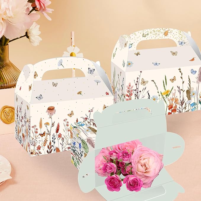 12 PCS Wildflower Party Treat Boxes Flower Party Favor Gift Box Wildflower Theme Candy Goodies Bags for Floral Bridal Baby Shower Birthday Wedding Party Supplies