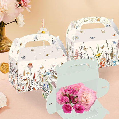 12 PCS Wildflower Party Treat Boxes Flower Party Favor Gift Box Wildflower Theme Candy Goodies Bags for Floral Bridal Baby Shower Birthday Wedding Party Supplies
