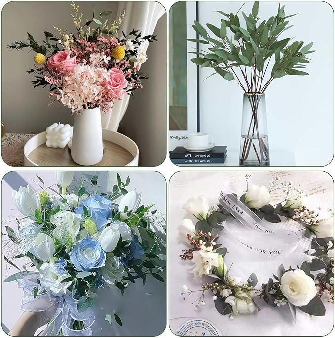 Dried Eucalyptus Leaves Preserved Greenery Stems, 8-14 PCS Eucalyptus Garland Branches, 4 OZ Green Leaves Plant Bundle for Wedding Wreath Party Home Decor Vase Filler