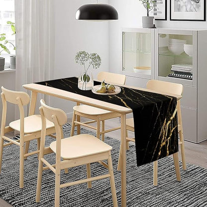 Black Grey Marble Table Runner Abstract Gold Black Grey Marble Pattern Seasonal Dinner Runner Table Decoration for Farmhouse Home Kitchen Dining Holiday Party 13x90in