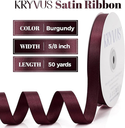 Burgundy Satin Ribbon, Double Faced 5/8 Inch X 50 Yards Burgundy Ribbon, Premium Satin Ribbon for Gift Wrapping, Crafts, Hair Bow Making, Sewing, Flower Bouquet, Wedding Party Decor