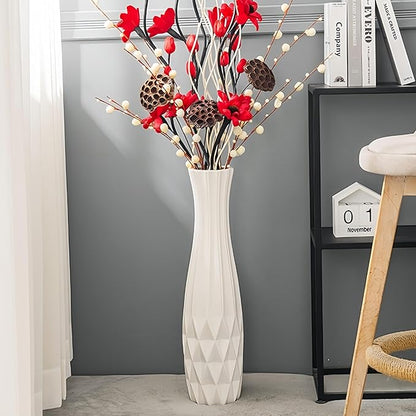 Ceramic Large Floor Tall Vase 28 Inches,White Modern Flower Tall Vases for Office, Home,Farmhouse,Living Room Décor,Simple Origami Design Fall Decorative Porcelain Flower Arrangement Vase Ideal Gift