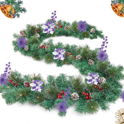 24Pcs Christmas Poinsettia Artificial Flowers and Glitter Berries Kit, 2 Styles Total 16Pcs Christmas Tree Flowers Ornaments, 8Pcs Christmas Tree Picks for Wedding Holiday Decorations, Purple