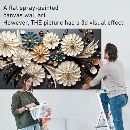 Large Wall Art for Living Room Bedroom Home Office Gold Flower Pictures Wall Art Modern Floral Artwork Framed Wall Decor Canvas Prints 20x40 In