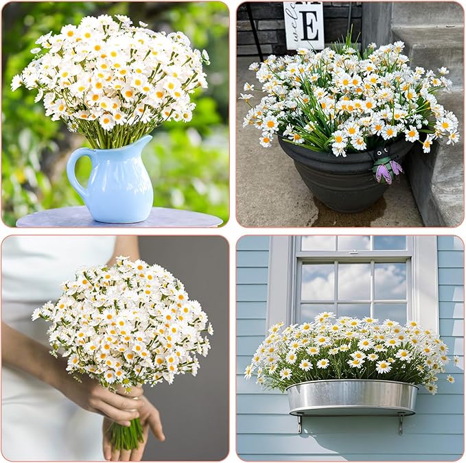 36Pcs Artificial White Daisy Flowers, 6 Bundles 10 Inch Small Fake Daisies for Home Summer Decor, Fake Spring Wild Flowers for Party Decoration