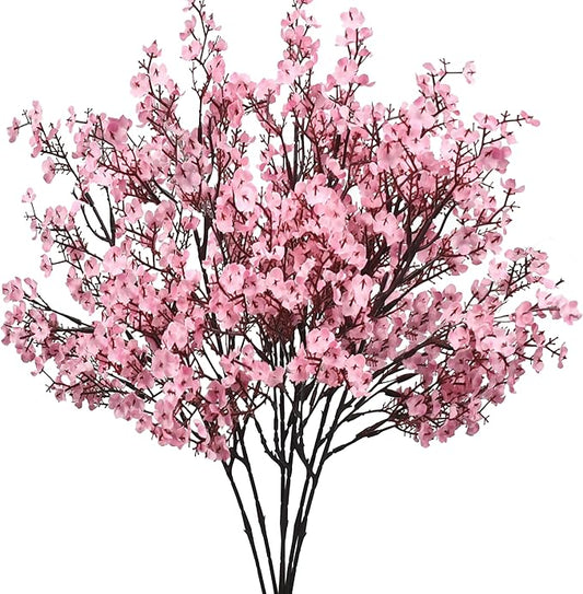 Mandy's Pink Artificial Baby’s Breath European Flowers 6 Bundles Silk Gypsophila with Bendable Stems for Fall Thanksgiving & Christmas Centerpiece Wedding Decor and Table Arrangements