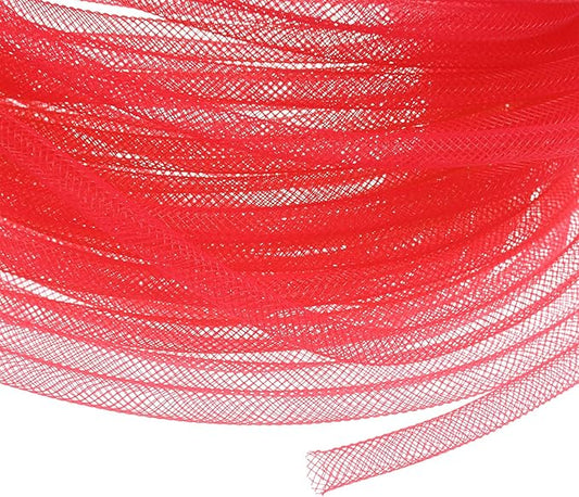 Mesh Tube Ribbon 25 Yards, 6mm Elastic Fabric Ribbons Mesh Tubing for Crafts/Gift Wrapping/Flower Bouquets/Wedding/Birthday/Holiday/Wreaths Christmas/Decoration[Persian Red]