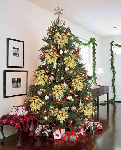 3 Pack Gold Glittered Artificial Leaf Spray Picks 31" Tall Magnolia Leaves Long Stems for Christmas Picks Winter Wedding Christmas Tree Garland Wreath DIY Bouquet Centerpiece Vase