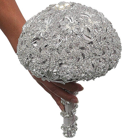 Brooch Wedding Bouquet - Luxury Bride Bouquet with Rhinestone Brooch and Crystal Handle for Elegant Weddings