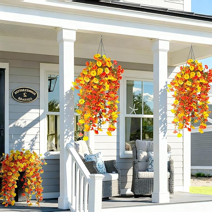 Artificial Flowers for Outdoors Fall Hanging, 4-pack Artificial Morning Glory includes 180 Flowers, Uv-Resistant Faux Silk Fake Realistic Plants for Home Garden Porch Patio Balcony Planter Yard