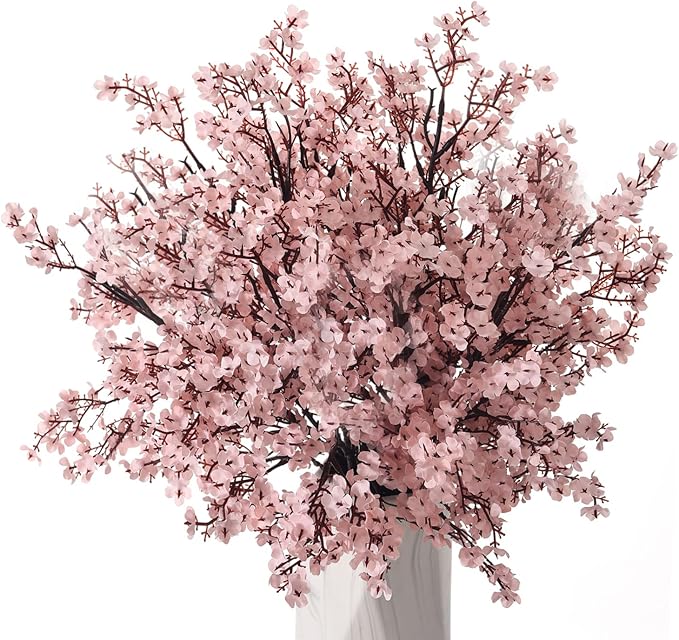 15PCS Artificial Baby Breath Flowers Fake Silk Real Touch DIY Floral Bouquets Decor Wedding Party Decoration Arrangements-Pink
