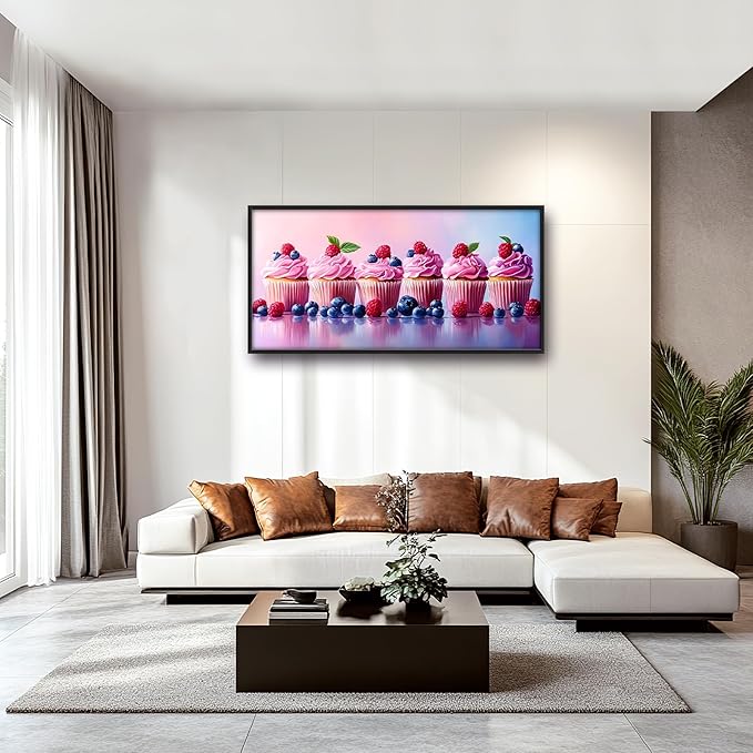 Pink Dessert Large Wall Art Framed Wall Decor for Living Room Cupcakes Pictures Oversized Canvas Print Painting Modern Extra Large Framed Artwork for Bedroom Office Home Decor 60"x30"