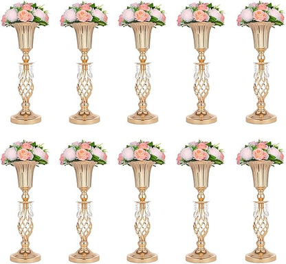 Pack of 10 Wedding Floral Crystal Flower Centerpiece Vases for Reception Centerpieces Party Event, 20.2 inches Versatile Flower Arrangement & Candle Holder Stand