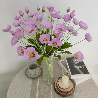 ATFL Light Poppy Flowers Artificial for Wedding Decorations,12 Pcs Fake Faux Silk Poppies Bulk for Home Decor Table Centerpieces Floral Arrangement（ 23.5‘’, Light Purple