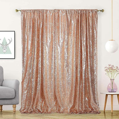 Rose Gold Sequin Backdrop Curtain 8FTx8FT 1 Panel Sequin Backdrop Drape for Parties Glitter Photo Background for Wedding Baby Shower Christmas