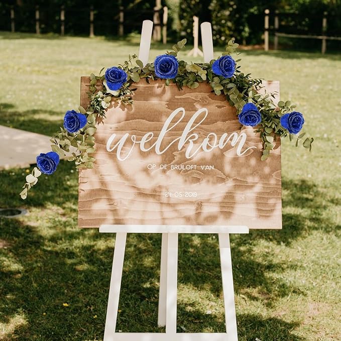 Royal Blue Glitter Roses Bouquet,30PCS Fake Sparkling Flowers Artificial Roses with Stems for Wedding Party Christmas Home Decor(Royal Blue with Silver Glitter)