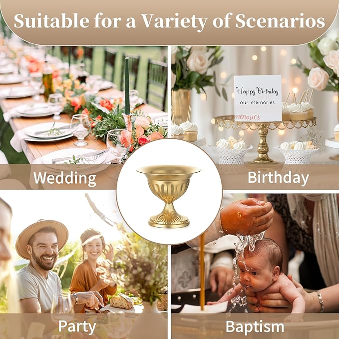 Sziqiqi Gold Vases for Wedding Centerpieces: 8.6in Big Metal Urn Vases Set of 10 Flower Arrangements for Flower Compote Vase for Wedding Decorations Table Pedestal Bowl Vase for Party