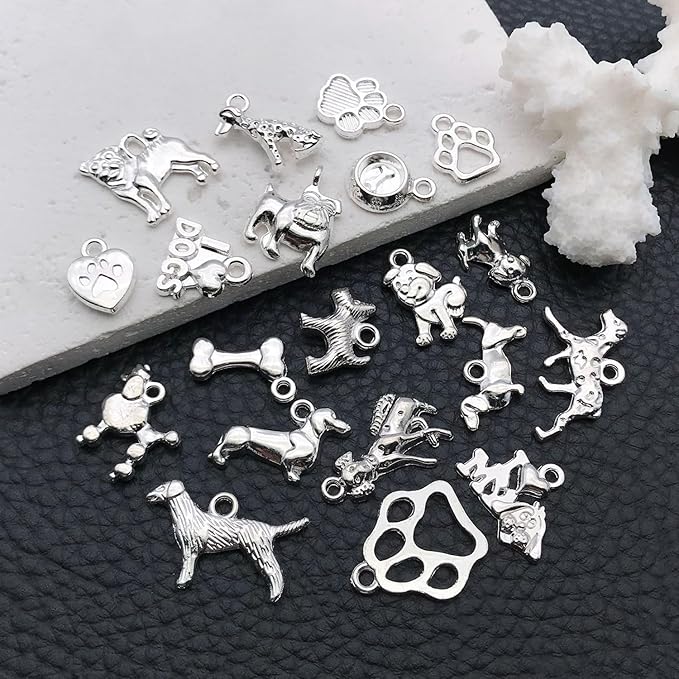 WOCRAFT 60pcs Bright Silver Dogs Bracelet Charms for Jewelry Making Sets DIY Necklace Bracelet Keychain Crafting Charms Kit Craft Supplies (SN861)