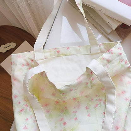 Cotton Canvas Tote Bag Reusable Soft Grocery Cloth Bag Floral Shoulder Bag for Beach Travel Shopping