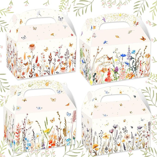 12 PCS Wildflower Party Treat Boxes Flower Party Favor Gift Box Wildflower Theme Candy Goodies Bags for Floral Bridal Baby Shower Birthday Wedding Party Supplies
