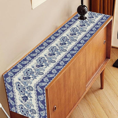 Blue Paisley Table Runner, Rustic Blue Bohemian Damask Exotic Flower Cafe Table Center Decor for Home Kitchen Dining Patio Holiday Party Indoor Outdoor Table Decorations 13x36 inch