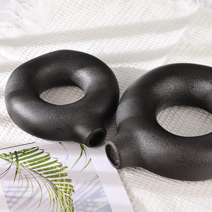 Black Vase Decor Donut Vase Set of 2 - Circle Hollow Vases, Modern Matte Ceramic Vases for Entryway Living Room Bedroom Dining Table Centerpiece Office Home Decor