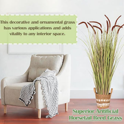 Sunnyglade 4 FT 2-Pack Artificial Horsetail Reed Grass, Fake Topiary Plant Tree in Pot, Cement Filled Pot Faux Flower Plants, Housewarming Gift Potted Bushes for Home Indoor Outdoor Office Decor