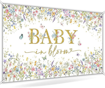 Avezano Baby in Bloom Backdrop Wildflower Baby Shower Party Decorations Watercolor Floral Baby in Bloom Banner Gold Glitter Butterfly Photography Background Cake Table Banner 70.8 x 43.3 Inch