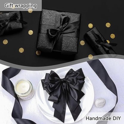 NESCCI 60 Yards Ribbon,1-1/2 Inch Black Satin Ribbon,Single Face Satin Ribbons, Perfect for Gift Wrapping,Wedding Decoration,Handmade Bows, Wrapping Bouquet and More