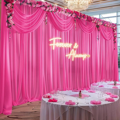 10ft x 10ft Hot Pink Backdrop Curtains, Wrinkle-Free Sheer Chiffon Fabric Photo Backdrop Drapes for Wedding Arch Party Ceremony Stage Photography Decorations