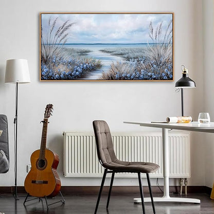 KLAKLA Beach Wall Art for Living Room 40x20 Inches Blue Ocean Wall Paintings Sea Wave Canvas Picture Artwork Modern Poster Bedroom Office Home Decor