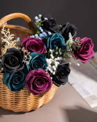 DuHouse 10 Pcs Artificial Silk Rose Flowers Long Stems Fake Flowers for Wedding Arrangement Centerpiece Home Kitchen Decor