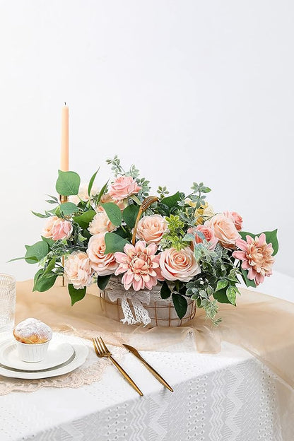 YYHUAWU Artificial Flowers Combo Box Set Gradient Color Flower Leaf with Stems for DIY Wedding Bouquets Centerpieces Baby Shower Party Home Decorations Peach