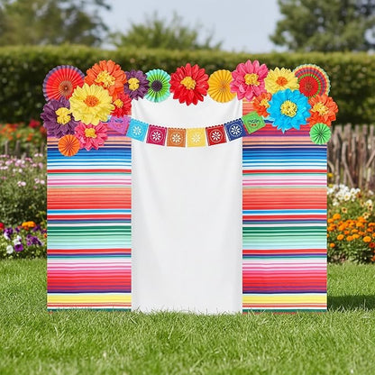 17 Pieces Mexican Party Decorations Set Mexican Paper Flowers Fiesta Ruffled Streamer Backdrop Papel Picado Banner Mexico Party Decorations for Hispanic Heritage Month , Cinco De Mayo Decor