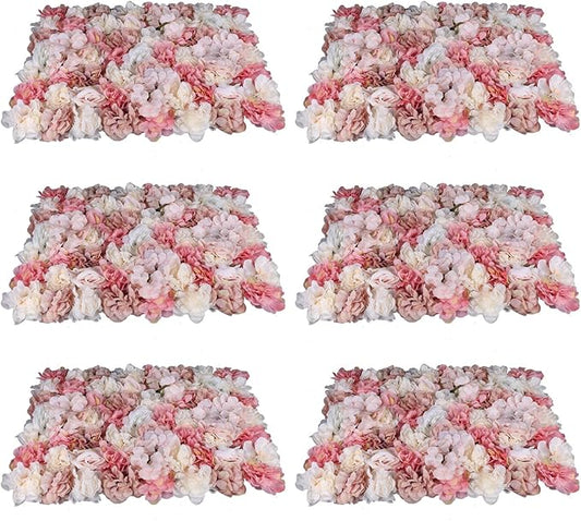 3D Flower Wall Panel Floral Backdrop,6PCS Artificial Flower Wall Background Silk Rose Mat, Artificial Flower Backdrop Faux Flower Panel for Wedding
