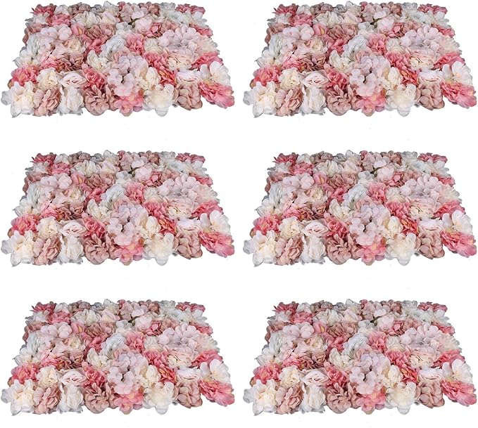 Flower Wall Panels 3D Flower Wall Backdrop, 6Pcs Artificial Flower Wall Panel Silk Rose Floral Decorative Faux Flower Wall Background for Wedding Home Decoration (Pink,23.6 * 15.7in)
