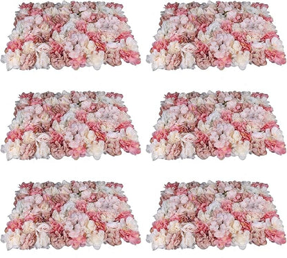 6pcs Flower Wall Panel Set, Artificial Wall Flower Backdrop,Artificial Flower Wall Mat Silk Rose Flower Panels,Hydrangea Rose Floral Panel for Party Wedding (6PCS Rose Hydrangea)