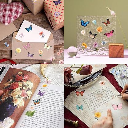 600Pcs Natural Flower +Butterfly Stickers,Self-Adhesive PVC Vintage Butterfly Stickers for Scrapbook,Laptop,Journal,DIY Project