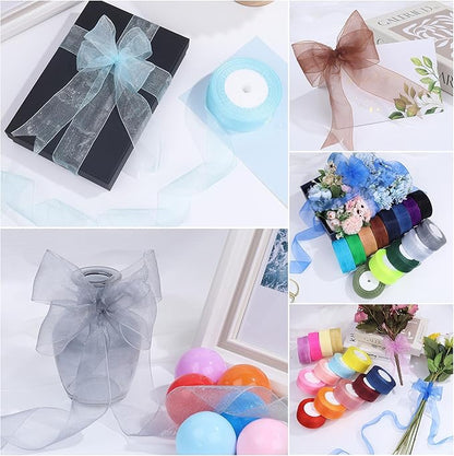 1-1/2 Inch x 50 Yards Sheer Organza Ribbon Chiffon Ribbon for Gift Wedding Flower Bouquet Wrapping Decorations Crafts (Brown)