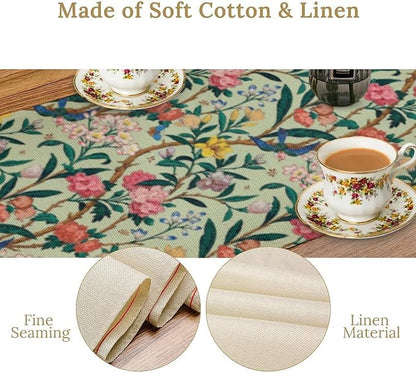 William Morris Floral Table Runner, Birds Butterflies and Bees Botanical Flower Original Design Print Table Runner for Home Party Dining Room Kitchen Decor 13x90 Inch