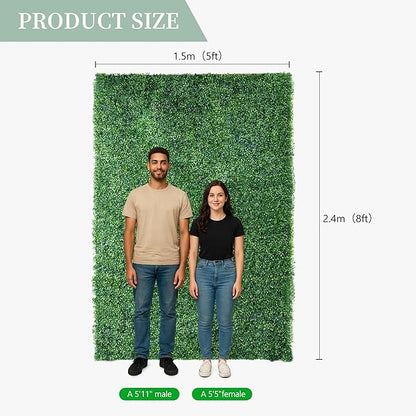 5×8 Ft 3D Artificial Green Grass Flower Wall Panels, Quick Assembly Storage Greenery Fake Backdrop Fence Screen for Wedding Baby Show Birthday Party Indoor Outdoor Garden Backyard Home Decor