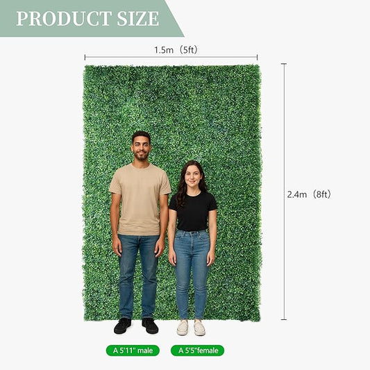 5×8 Ft 3D Artificial Green Grass Flower Wall Panels, Quick Assembly Storage Greenery Fake Backdrop Fence Screen for Wedding Baby Show Birthday Party Indoor Outdoor Garden Backyard Home Decor