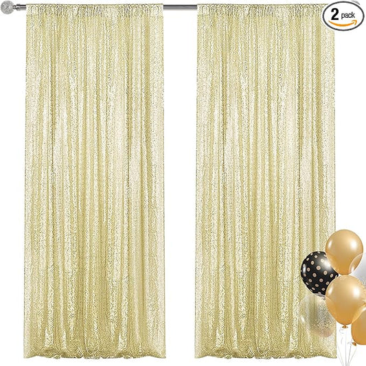 Champagne Sequin Backdrop Curtain 2 Pieces 2FTx8FT Glitter Photography Backdrop for Party Wedding Birthday Christmas Decorations