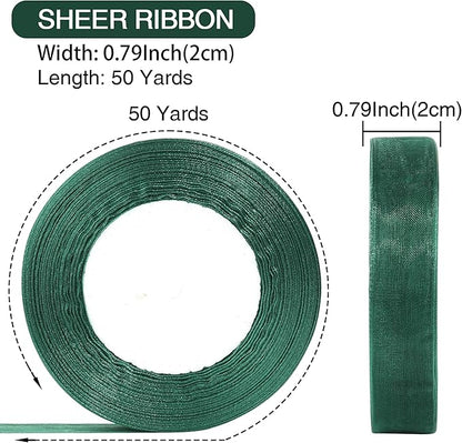 3/4 Inch x 50 Yards Sheer Organza Ribbon Chiffon Ribbon for Gift Wedding Flower Bouquet Wrapping Decorations Crafts (Dark Green)