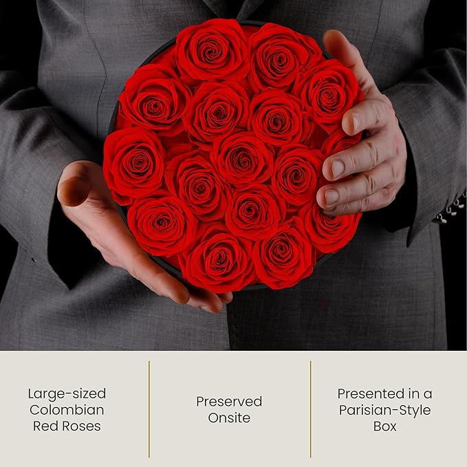 The Eternity Rose 16-Piece Preserved Roses in a Luxury Gift Box – Real Roses in White Round Box – A Valentine’s Gift as Everlasting as Your Love