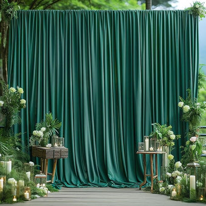 Hunter Green Backdrop Curtain-Wrinkle-Free Polyester Fabric Green Photography Curtains for Wedding Party Photo Background Decorations- 40 X10FT