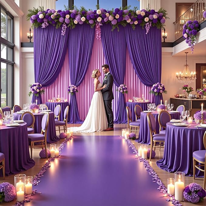 PartyVillage 20ft×15ft Deep Purple Backdrop Curtain for Wedding Parties, 4 Panels Wrinkle Free 15 FT Long Polyester Photo Backdrop Drapes Back Drop Cloth for Birthday Photography Background