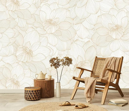 Peony Floral Beige Wallpaper Mural Peel and Stick for Living Room and Bedroom 137"x100"